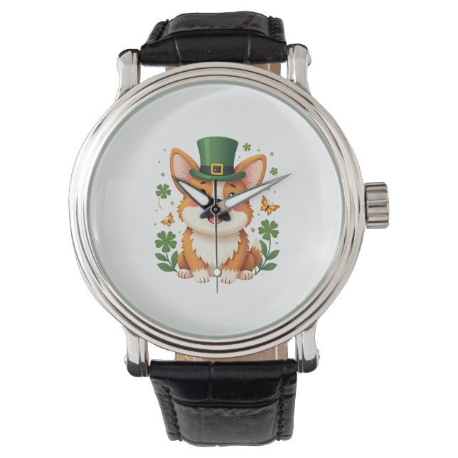 Montre Corgi Lover Shamrock Jour de la Saint Patrick heur (devant)
