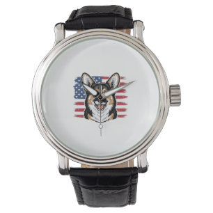 Montre Corgi patriotique drapeau américain vecteur vintag