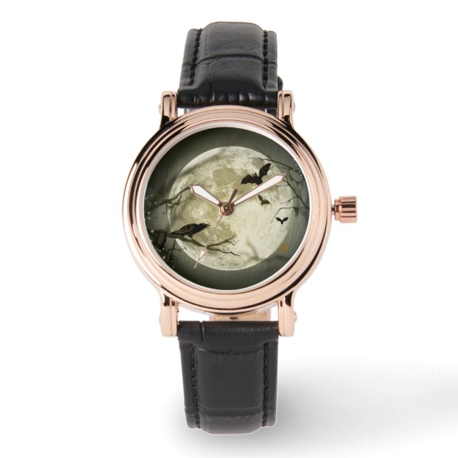 Montre Corneilles Éffrayantes de la Lune d'Halloween (Recto)