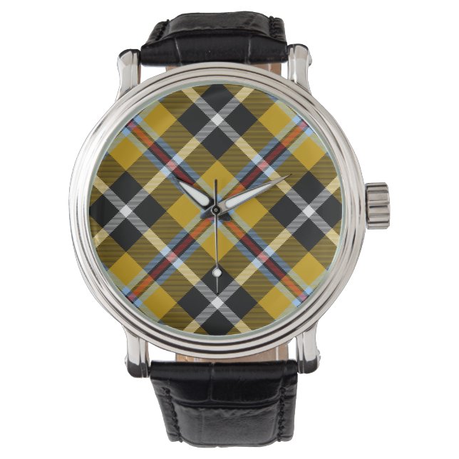 Montre Cornouailles National Tartan Jaune et Noir Plaid (devant)