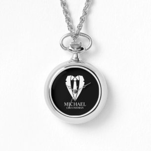 Montre Costume Mariage noir et Cravate Groomsmans personn