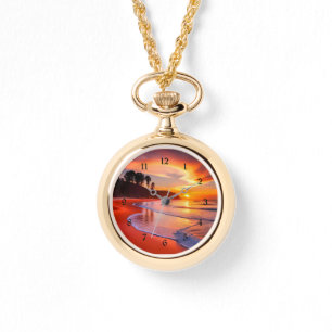 Montre Coucher de soleil à la plage, généré par l'IA,