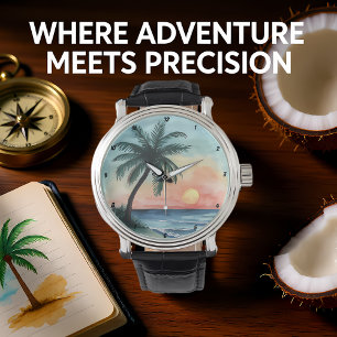 Montre Coucher de soleil tropical Palmiers Vagues de l'oc