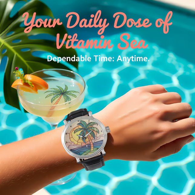Montre Coucher de soleil tropical vitrail pastel (Créateur téléchargé)