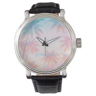 Montre Coucher de soleil vintage sur la plage Palmiers Pa