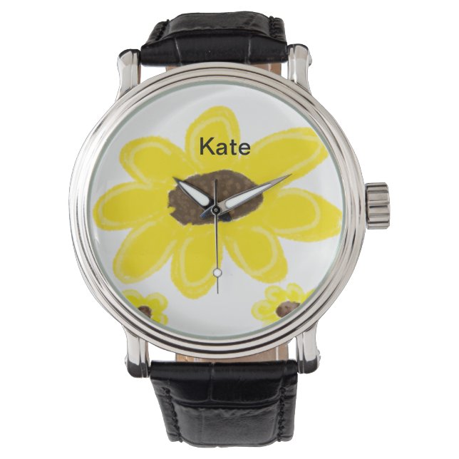 Montre Couleur d'eau fleurie de tournesol jaune ajouter l (devant)