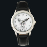 Montre Couleur d'eau personnalisée Fox enfant<br><div class="desc">Jolie montre de renard aquarelle personnalisée pour les garçons ou les filles. Bracelet à montre noir. Retour à l'école cadeau ou cadeau de Noël. Choisissez votre propre couleur de bande de montre et ajoutez simplement votre nom.</div>