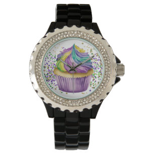 MONTRE COULEUR D'EAU VERTE PURPLE MARDI GRAS CUPCAKE