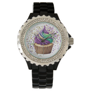 MONTRE COULEUR D'EAU VERTE PURPLE MARDI GRAS CUPCAKE
