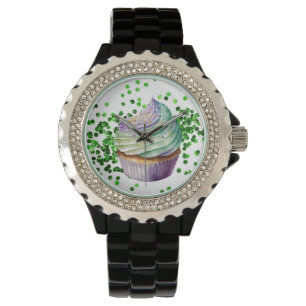 MONTRE COULEUR D'EAU VERTE PURPLE MARDI GRAS CUPCAKE