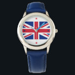 Montre couleur Union Jack<br><div class="desc">Quelle montre fantastique à porter quand vous êtes dehors et à propos. La montre a l'Union Jack à l'avant et une sangle bleue. La montre peut être customisée : styles (hommes,  femmes,  enfants),  couleurs,  sangles,  texte,  etc. Un grand cadeau pour un amoureux du Royaume-Uni !</div>