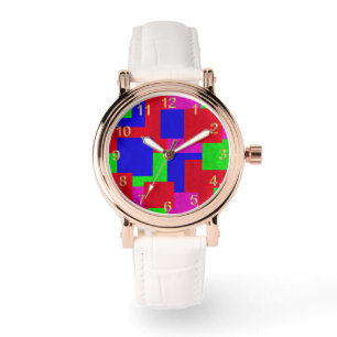 Montre Couleurs Abstraites en mosaïque bleu rouge,