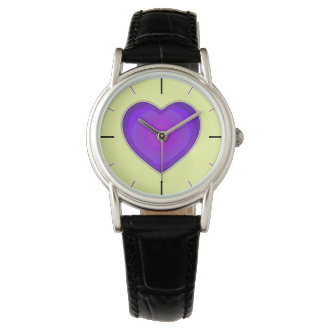 Montre Couleurs pastel & coeurs violets battre (devant)