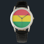 Montre Couleurs Rasta Vert Jaune Rouge Grilles Motif Drap<br><div class="desc">Rasta Couleurs Vert Jaune Rouge Grilles Drapeau Motif Couronne Protecteur en cuir noir</div>