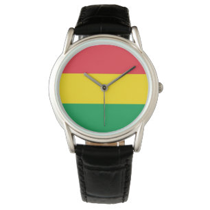 Montre Couleurs Rasta Vert Jaune Rouge Grilles Motif Drap