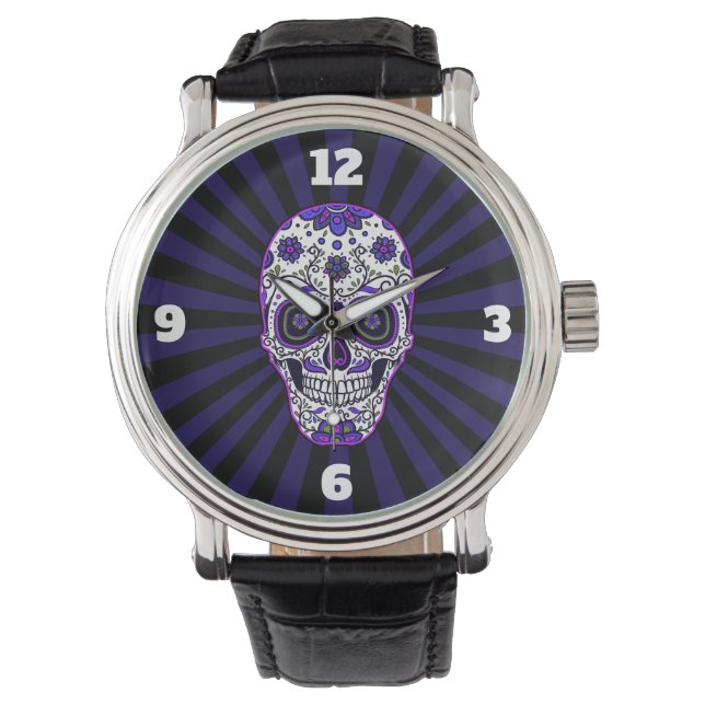 Montre Couleurs Violettes Crâne de Sucre  (devant)