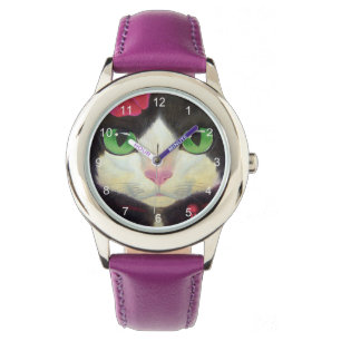 Montre Coupe Tuxedo Chat visage noir blanc rouge illustra