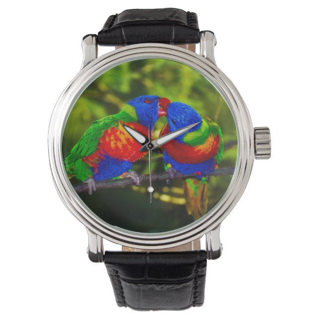 Montre Couple Coloré de Perroquets qui s'Embrassent (devant)