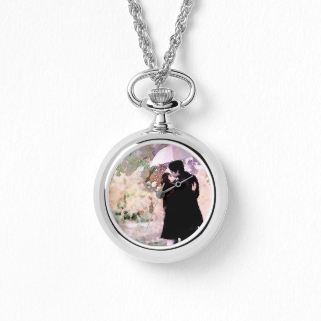 Montre Couple en amour S'embrasser dans la pluie Art Abst (Recto)