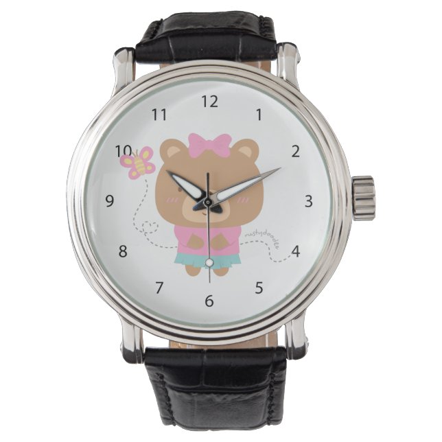 Montre Couple mignonne amusant ours et papillon féminin (devant)