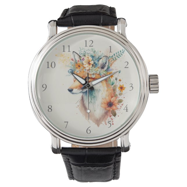 Montre Couronne de fleurs de renard aquarelle (devant)