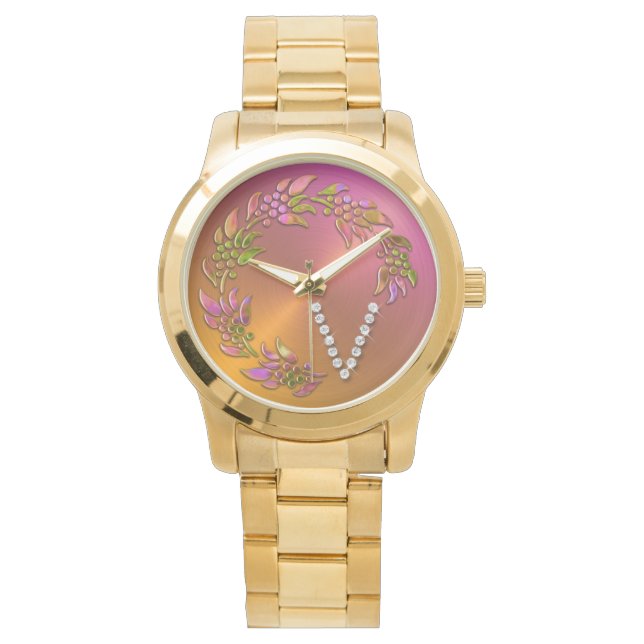 Montre Couronne de vacances avec Monogramme Initial V (devant)