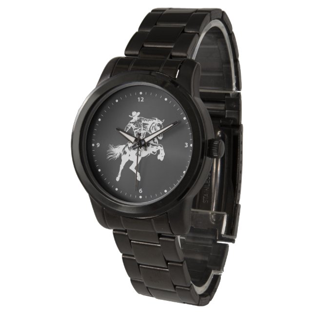 Montre Cowboy on a Horse Black Face White Numerals (Incliné)