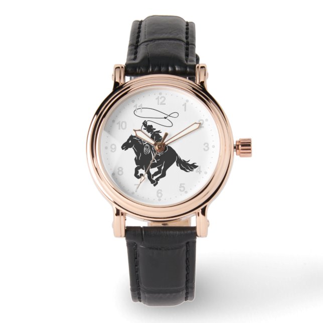 Montre Cowboy sur buccking cheval courir avec lasso (Recto)