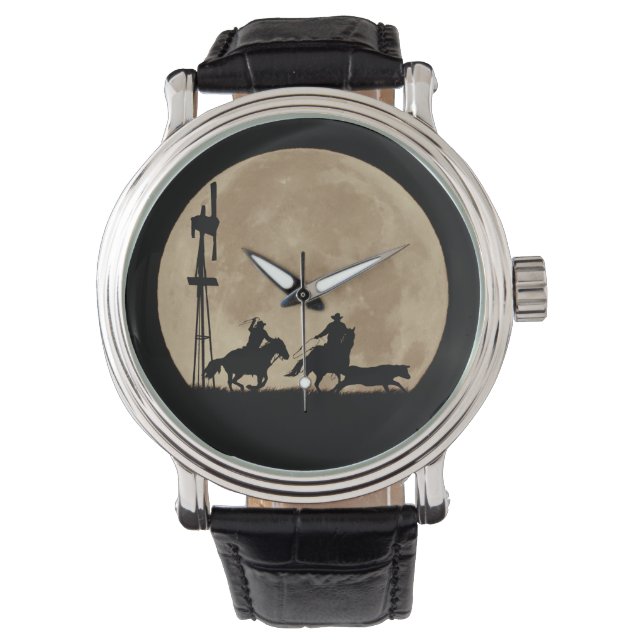 Montre Cowboys Roping Steer et Horses Pleine lune (devant)