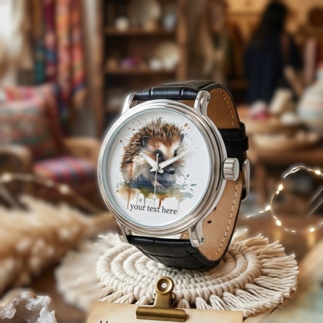 Montre  Cozy Critter : Hérisson à l'aquarelle, personnali (Créateur téléchargé)