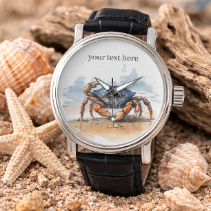 Montre Crabe de plage à l'aquarelle, personnalisé
