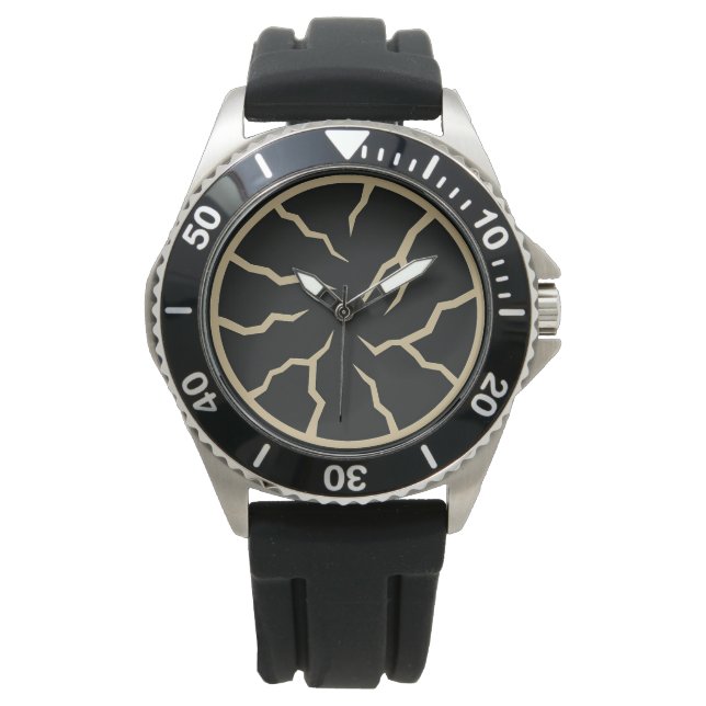 Montre Cracked Surface Stainless Steel Black Rubber Strap (devant)