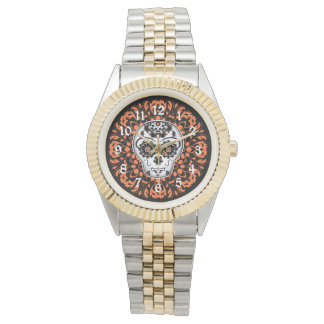 Montre Crâne à sucre aux accents orange