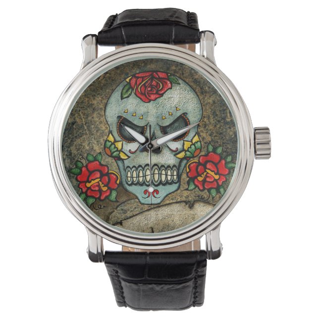 Montre Crâne à sucre de fleurs (devant)