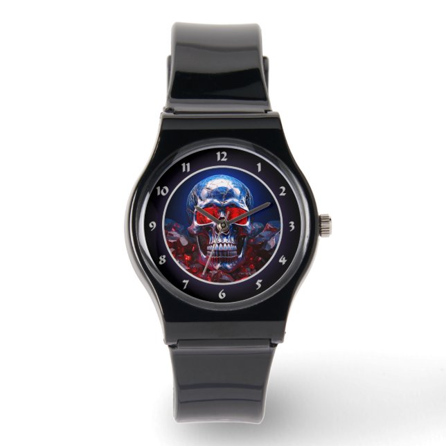 Montre Crâne cristal avec regard rouge rubis (Recto)