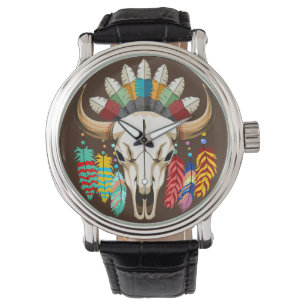 Montre Crâne de buffle emblème amérindien