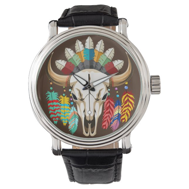 Montre Crâne de buffle emblème amérindien (devant)