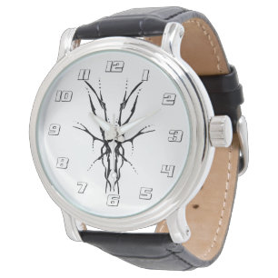 Montre Crâne de Cerf Tribal Noir Dessin de Chasse