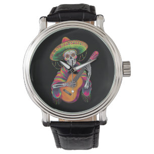 Montre Crâne de squelette de la fête Cinco De Mayo Guitar
