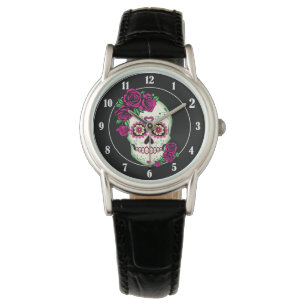 Montre Crâne de sucre avec des roses