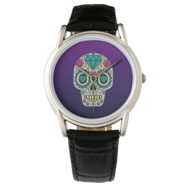 Montre Crâne de sucre coloré ombré violet (devant)