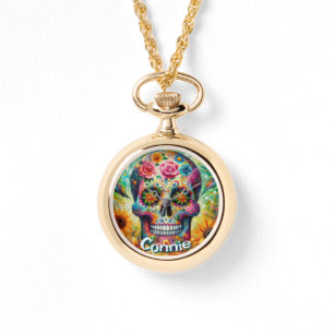 Montre Crâne de sucre jour des morts floral personnalisé