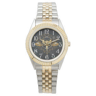 Montre Crâne d'oiseau doré sur fond noir