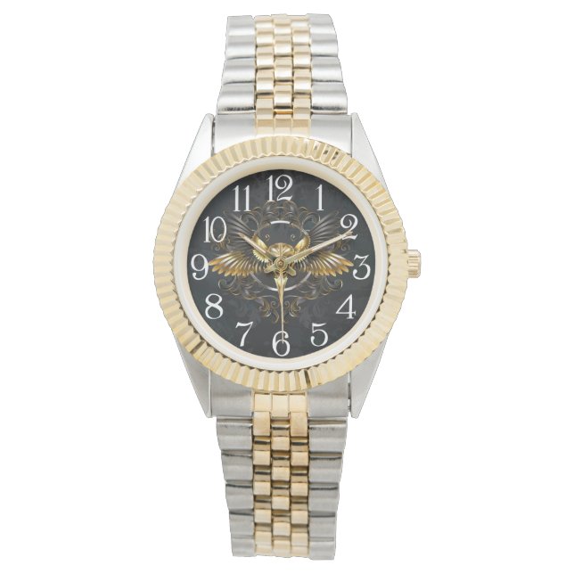 Montre Crâne d'oiseau doré sur fond noir (devant)
