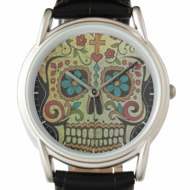 Montre Crâne en sucre, style hippie Flower-Power ou gothi (Créateur téléchargé)