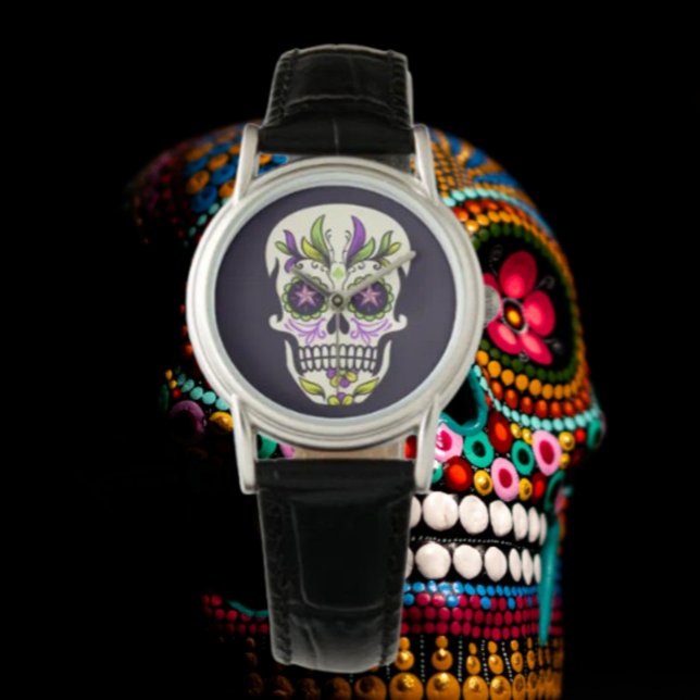 Montre Crâne en Sucre Vert et Violet (Créateur téléchargé)