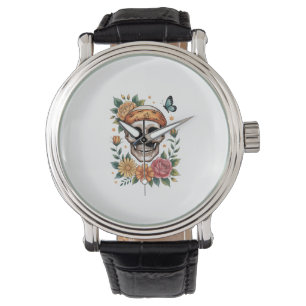 Montre Crâne Floral Halloween Sombre