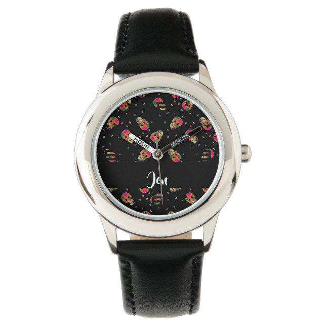 Montre Crâne fou sur noir (devant)