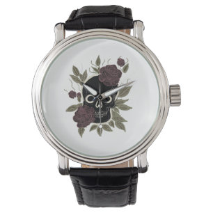 Montre Crâne gothique personnalisé et roses Art floral so
