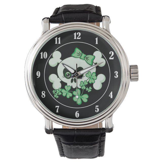 Montre Crâne mignon avec Shamrock (devant)